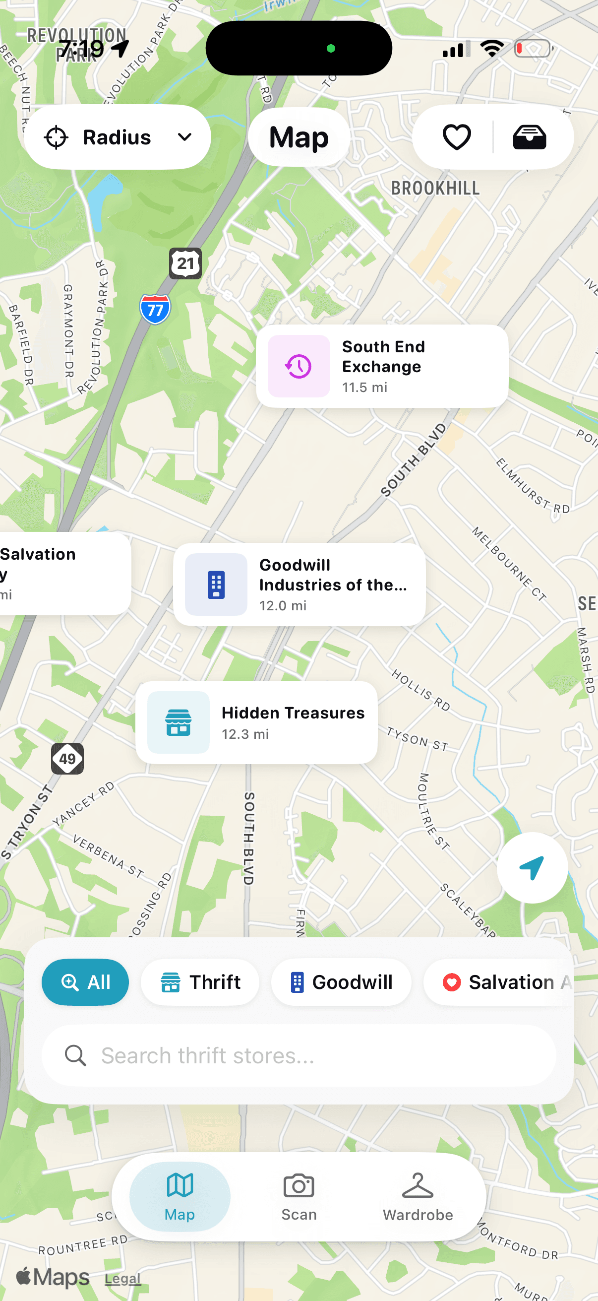 Nearby thrift map